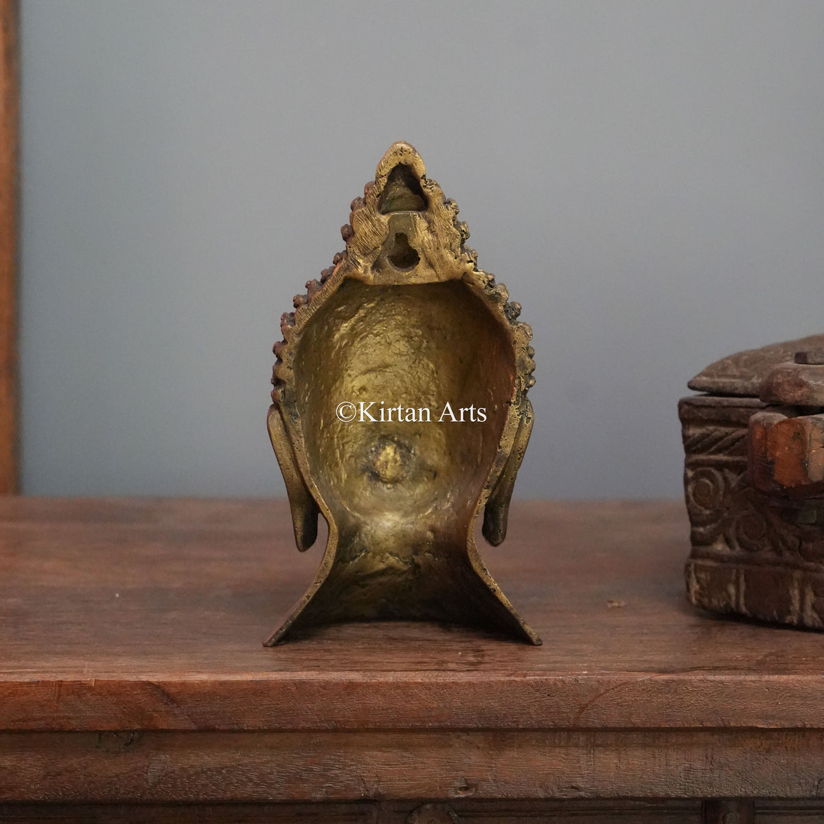 Antique Brass Buddha Head with Pointed Ushnisha 8"