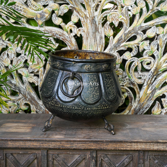 Antique Brass Lobed Planter with Ring Handles 14.5"