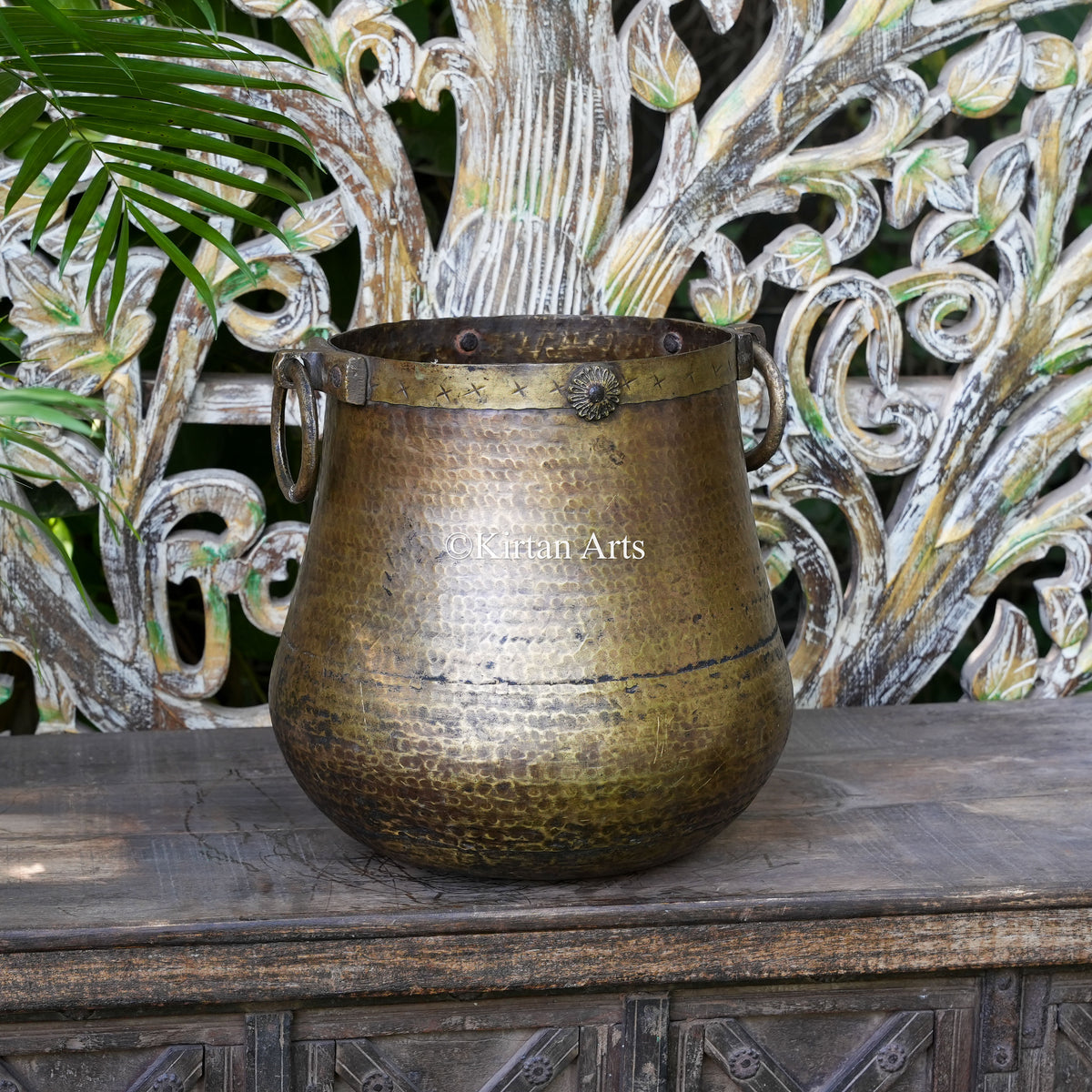 Handcrafted Hammered Brass Bucket Planter 13"