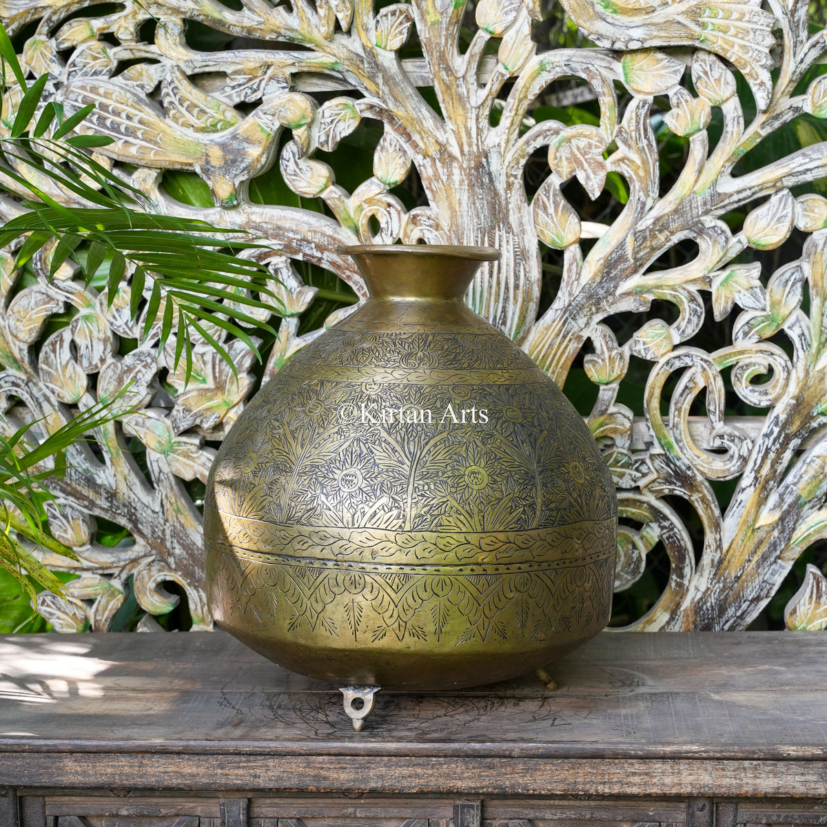 Brass Vintage Carved Beehive Planter 18"