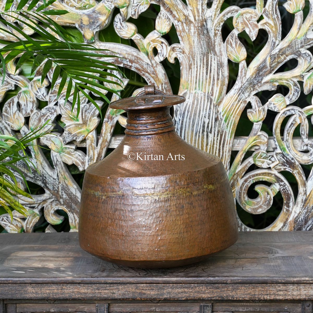 Handcrafted Antique Hammered Copper Pot with Ring Handle 16"