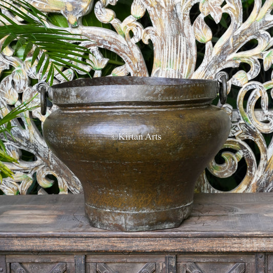 Antique Dark Patina Brass Planter with Riveted Band 15"