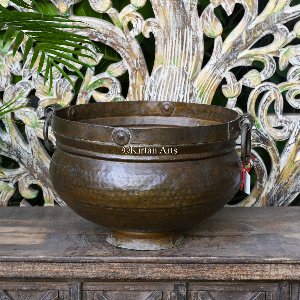 Antique Brass Cauldron Planter with Riveted Band 11.5"
