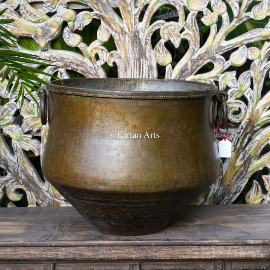 Antique Brass Tapered Vessel with Ring Handles 9"