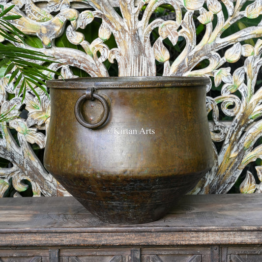 Antique Brass Tapered Vessel with Ring Handles 9"