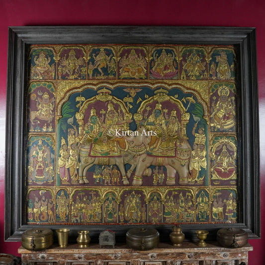 Rishaba Kunjaram Tanjore Painting – 6 x 5 ft | Grand Temple Panel | 22k Gold