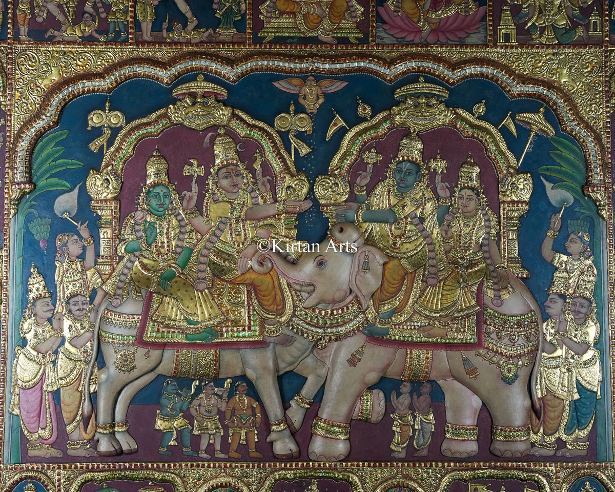 Rishaba Kunjaram Tanjore Painting – 6 x 5 ft | Grand Temple Panel | 22k Gold