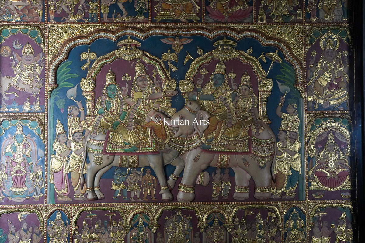 Rishaba Kunjaram Tanjore Painting – 6 x 5 ft | Grand Temple Panel | 22k Gold