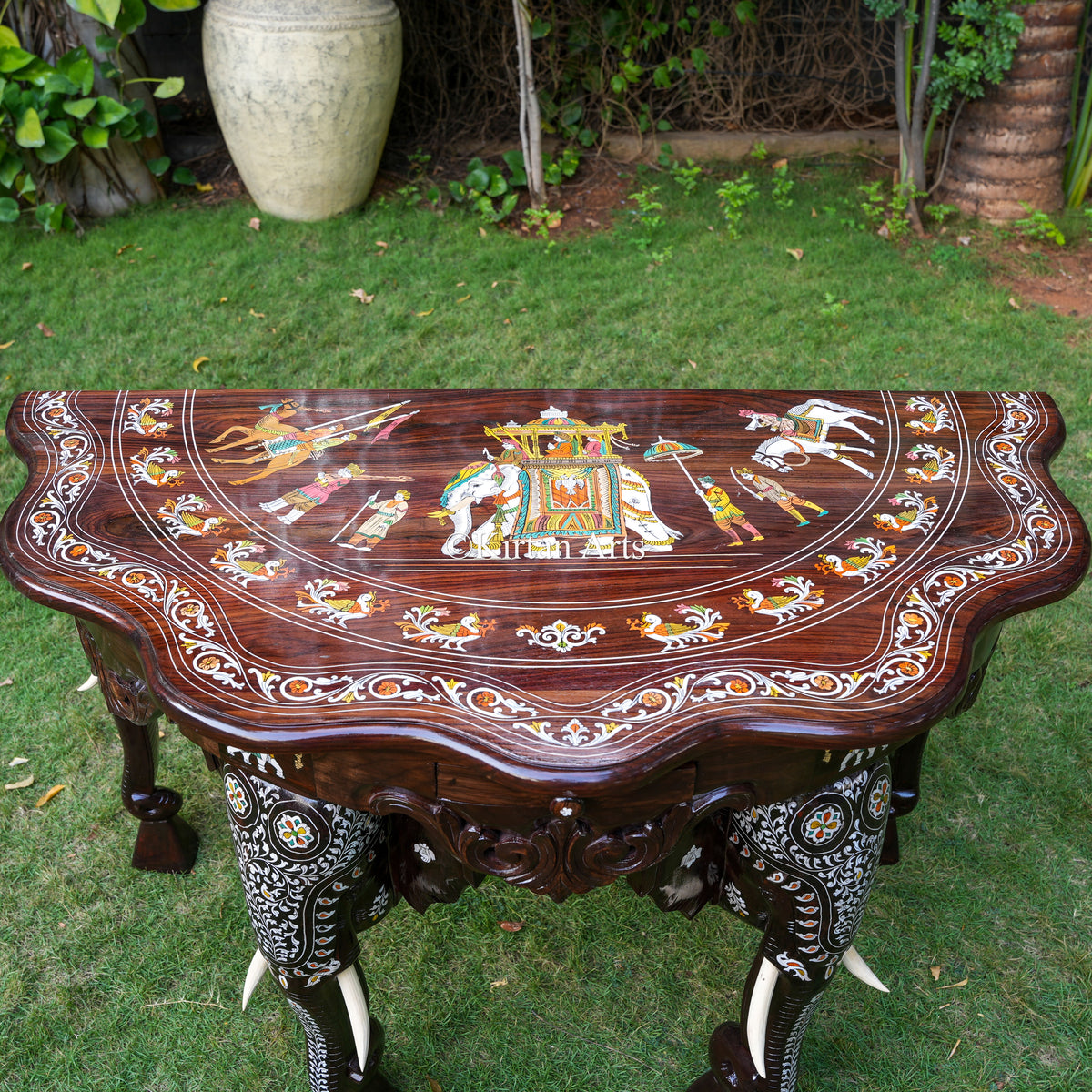 Mysore Rosewood Inlay Console with Elephant Legs | 48"
