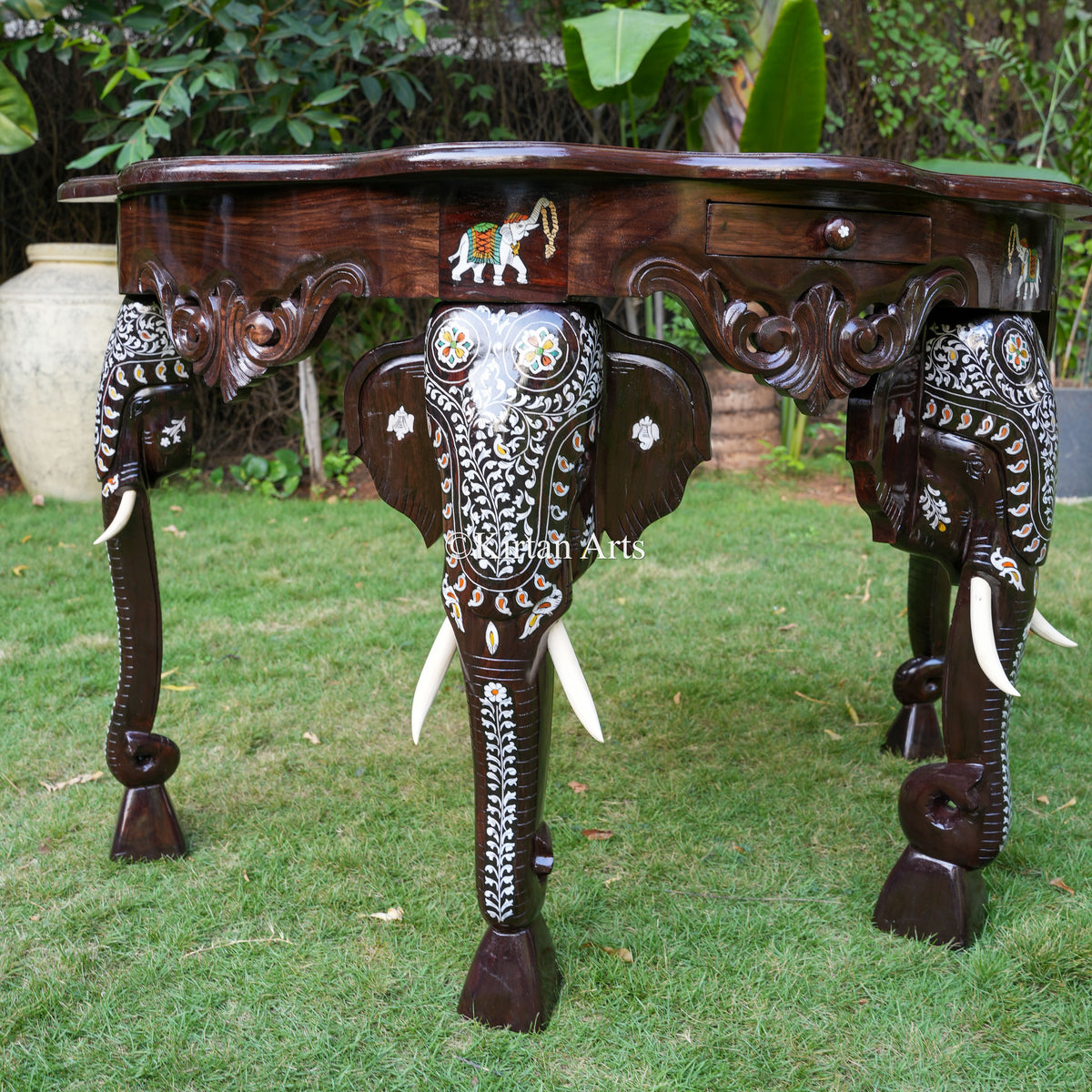 Mysore Rosewood Inlay Console with Elephant Legs | 48"