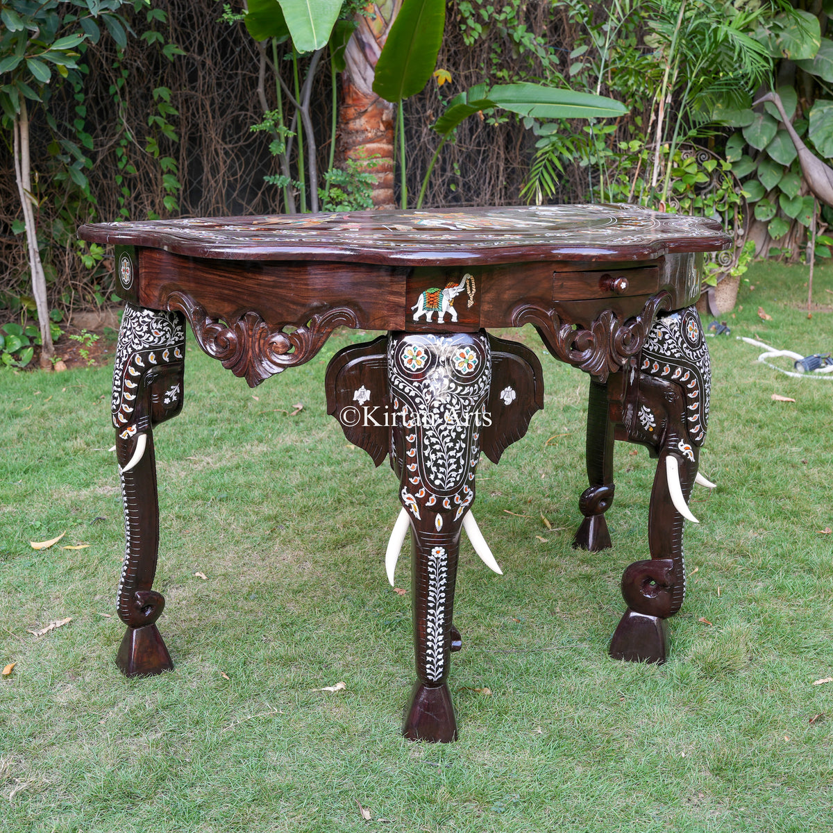 Mysore Rosewood Inlay Console with Elephant Legs | 48"