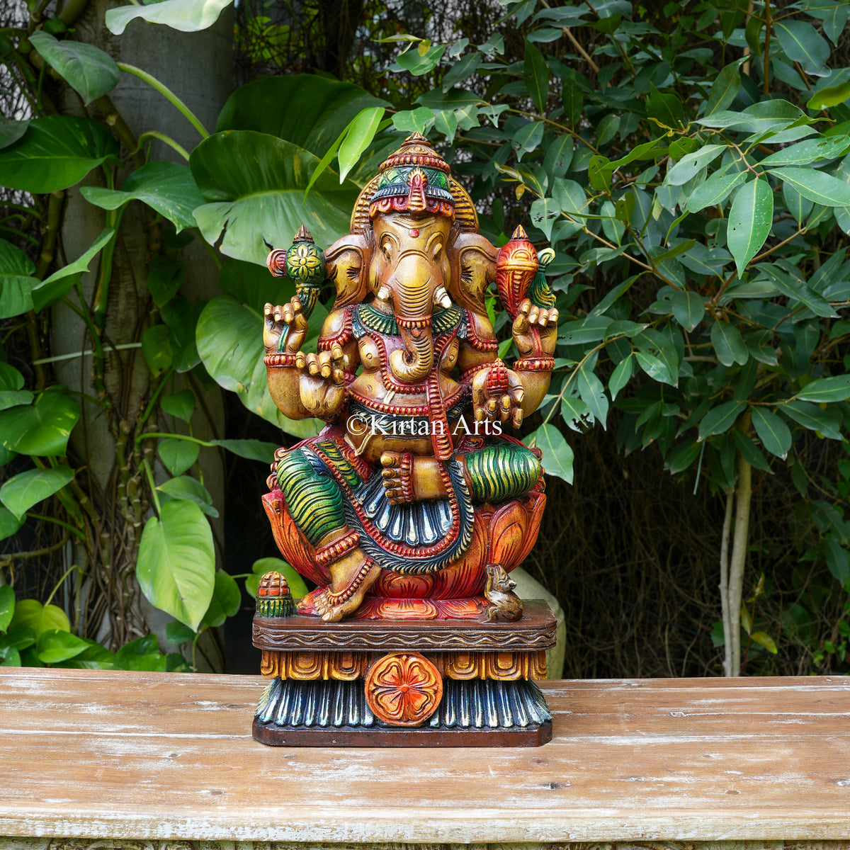 Hand-Painted Vagai Wood Ganesha 24"