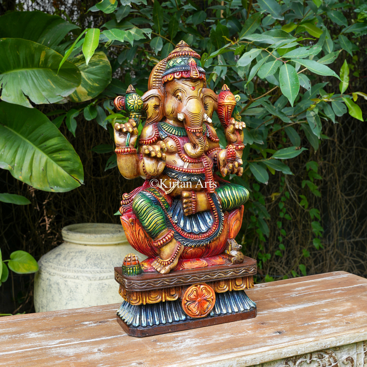 Hand-Painted Vagai Wood Ganesha 24"
