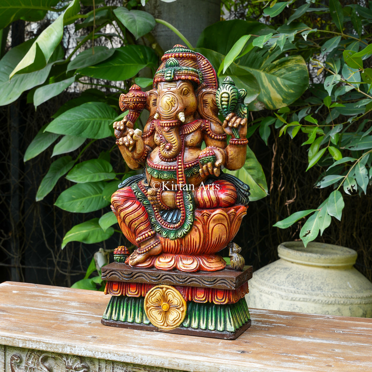 Hand-Painted Wooden Ganesha on Lotus 24"