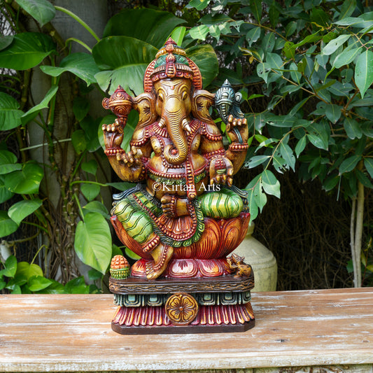 Hand-Painted Vagai Wood Ganesha 24"