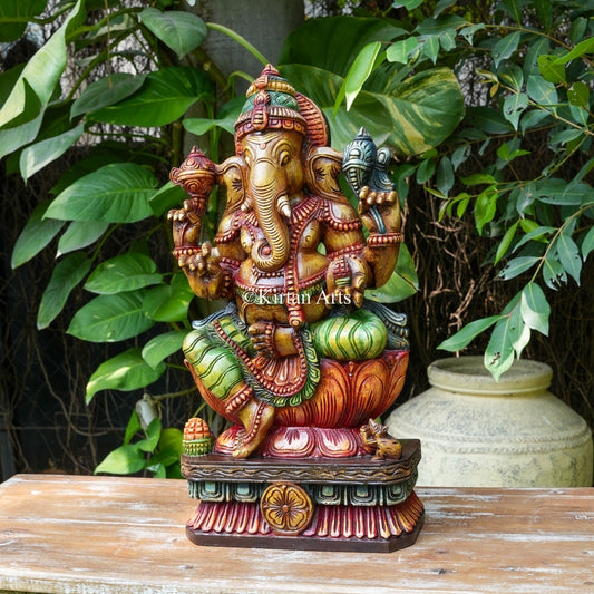 Hand-Painted Vagai Wood Ganesha 24"