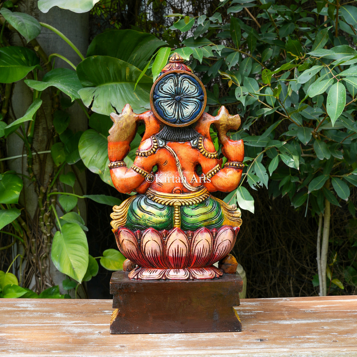24" Hand-Painted Vagai Wood Ganesha in Warm Coral Tone