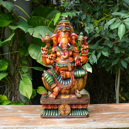 24" Hand-Painted Vagai Wood Ganesha in Burnt Orange