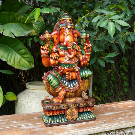 24" Hand-Painted Vagai Wood Ganesha in Burnt Orange