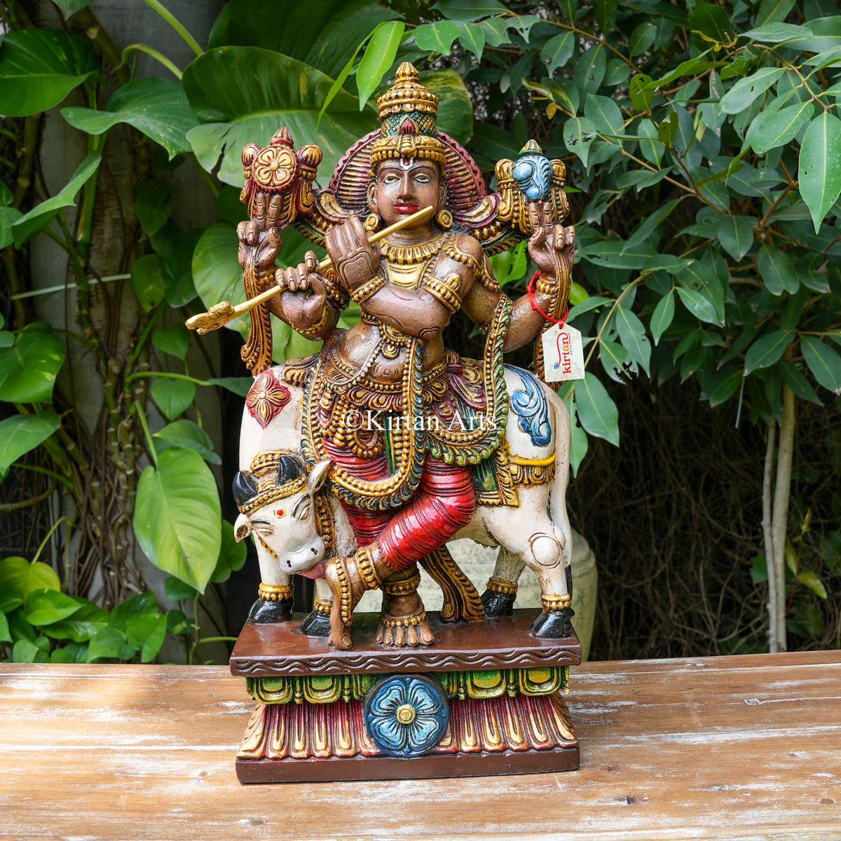 Hand-Carved Vagai Wood Venugopala Krishna Sculpture 24"