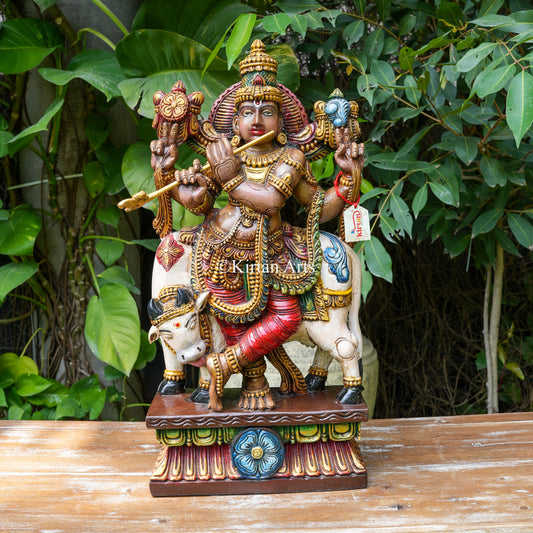 Hand-Carved Vagai Wood Venugopala Krishna Sculpture 24"