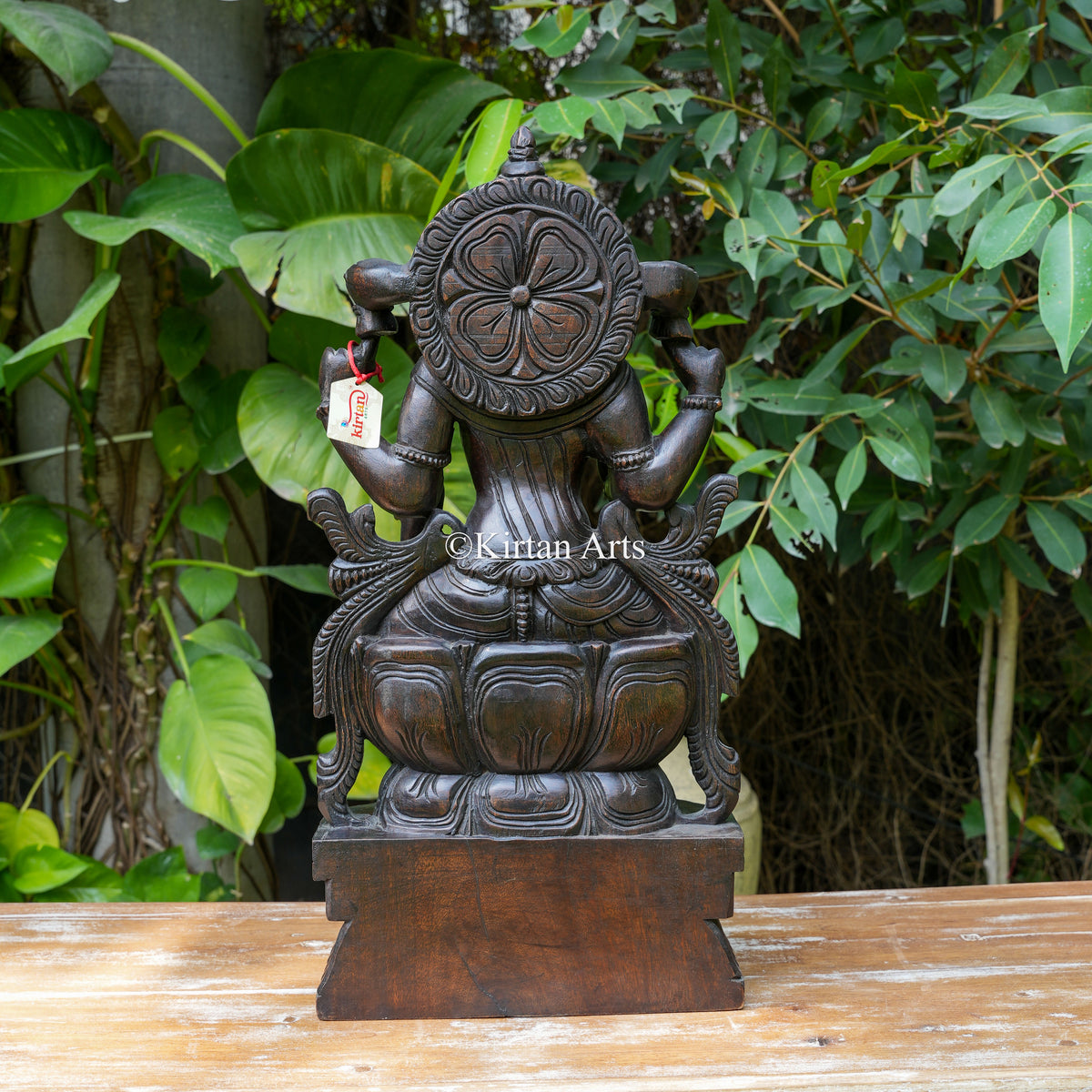 24" Hand-Carved Wooden Gajalakshmi / Padma Lakshmi Sculpture