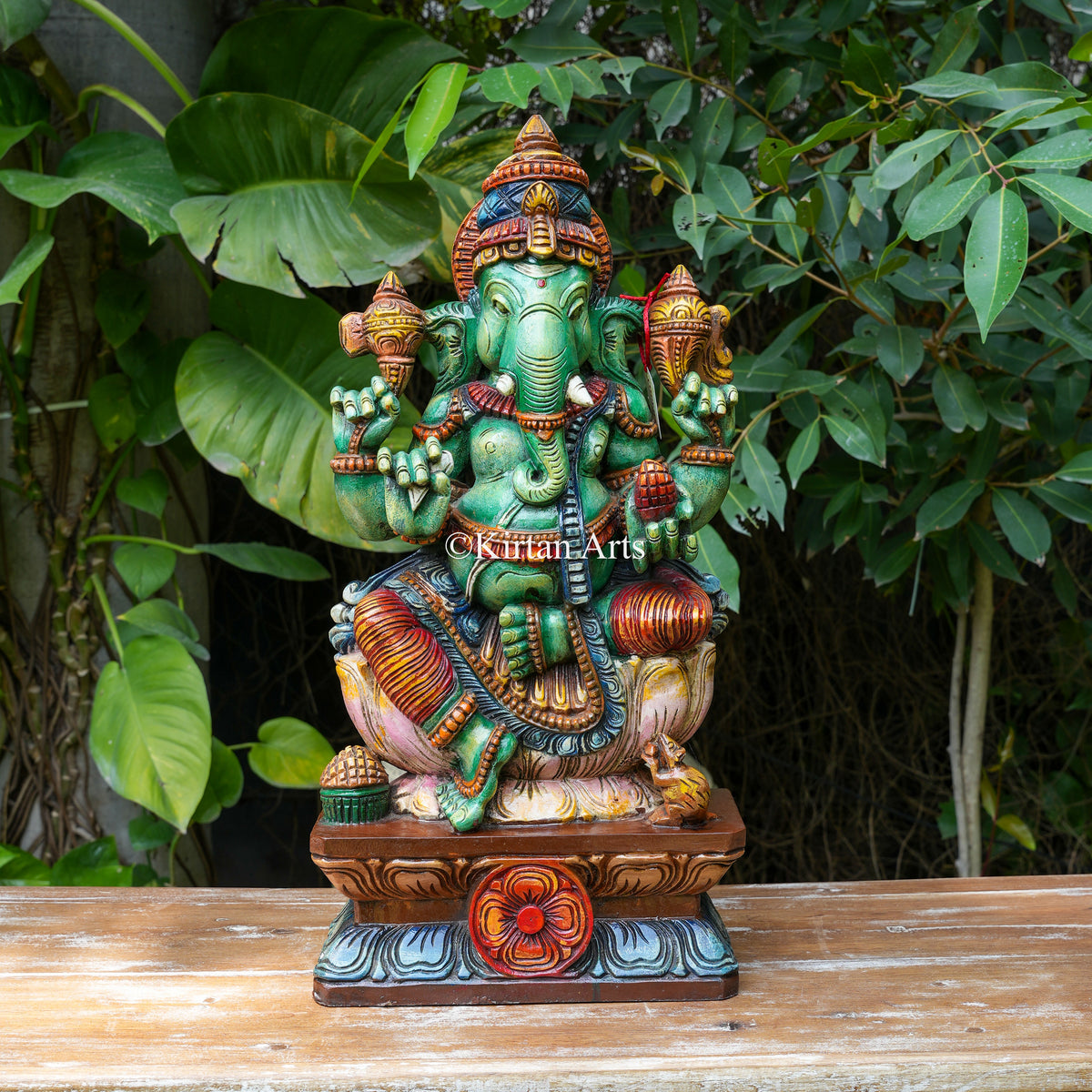 24" Hand-Carved Vagai Wood Lord Ganesha Sculpture