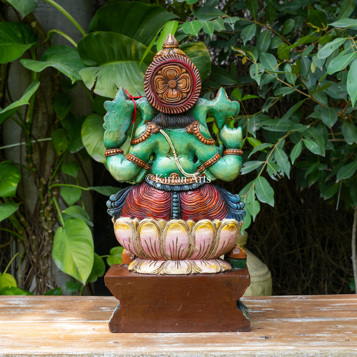 24" Hand-Carved Vagai Wood Lord Ganesha Sculpture