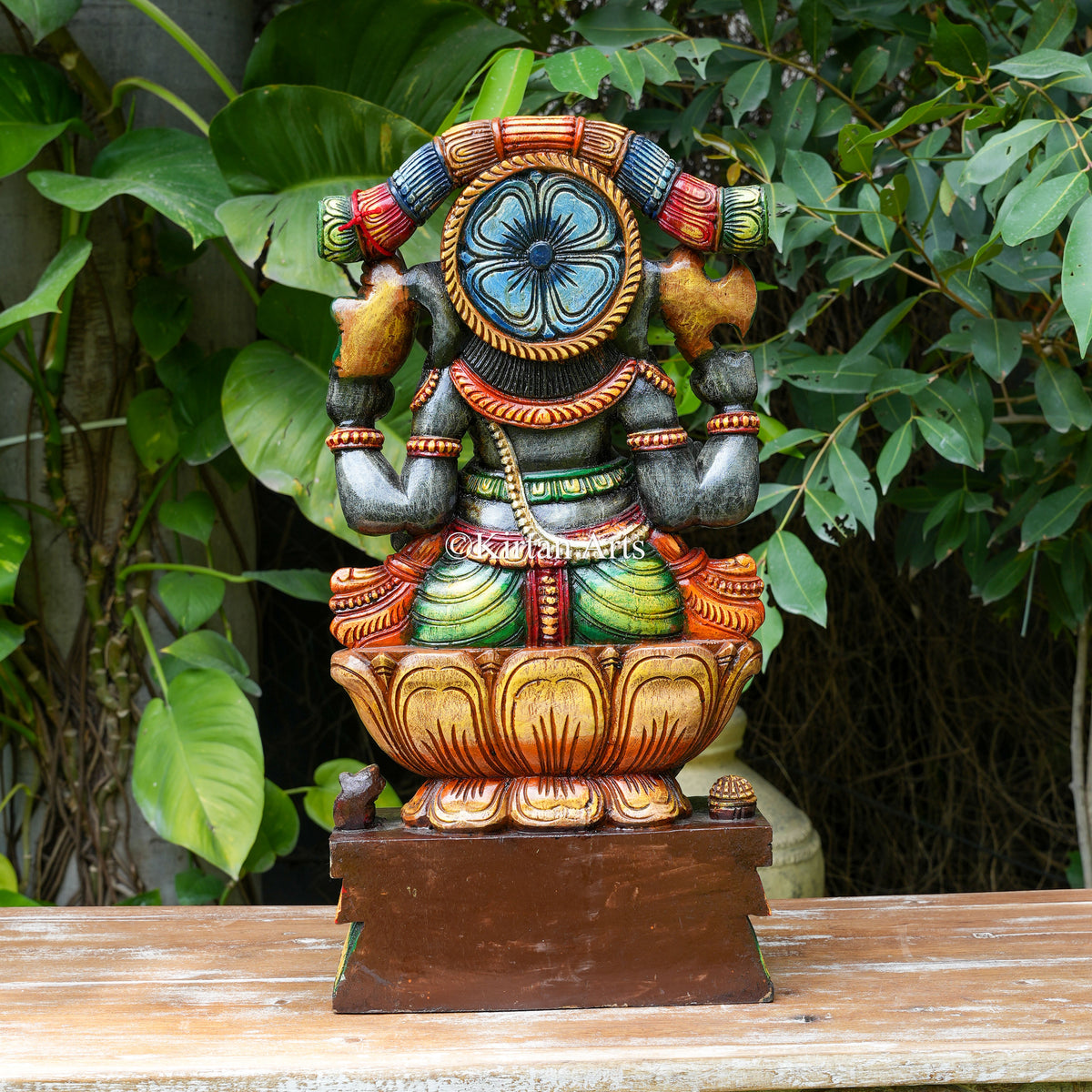 24" Hand-Carved Vagai Wood Lord Ganesha Sculpture with Arch