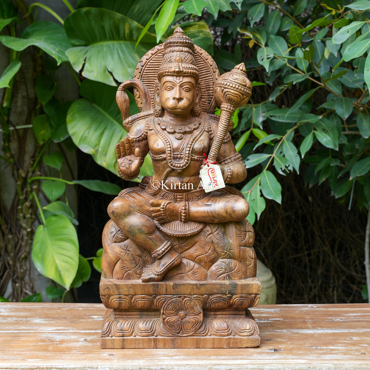 24" Hand-Carved Vagai Wood Veera Hanuman Sculpture