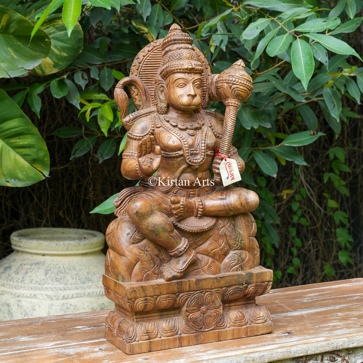 24" Hand-Carved Vagai Wood Veera Hanuman Sculpture