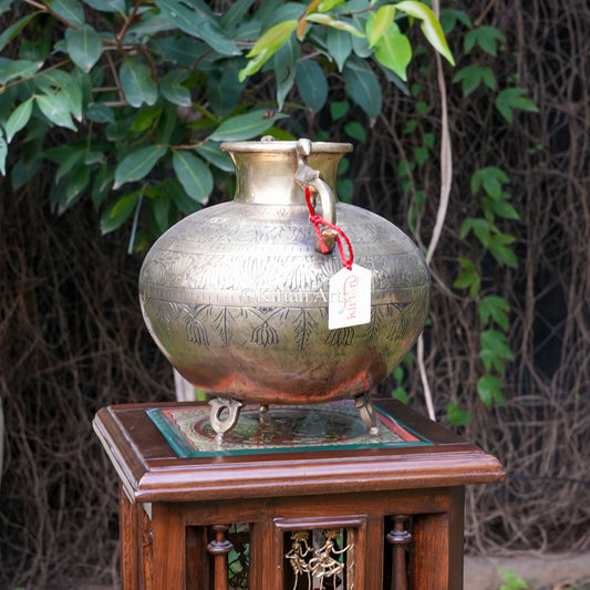 Vintage Brass Planter with Peacock Handles 10"