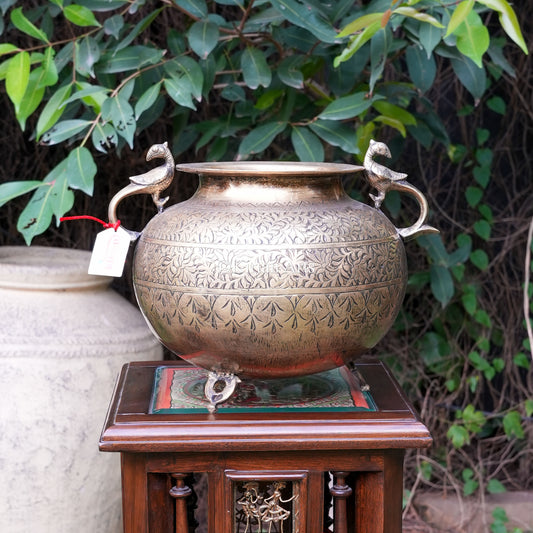 Vintage Carved Brass Planter 10"