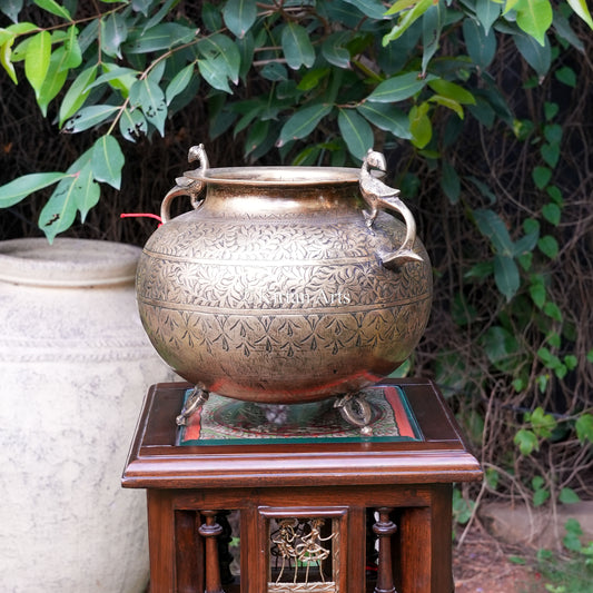 Vintage Carved Brass Planter 10"