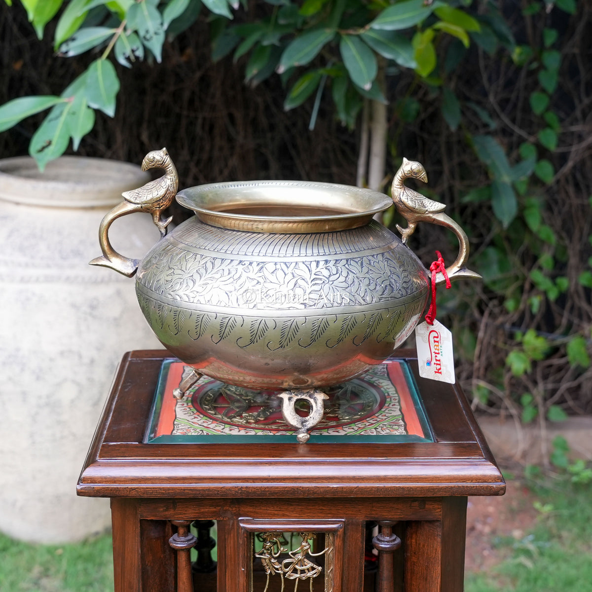 Vintage Carved Brass Planter | Wide Rim