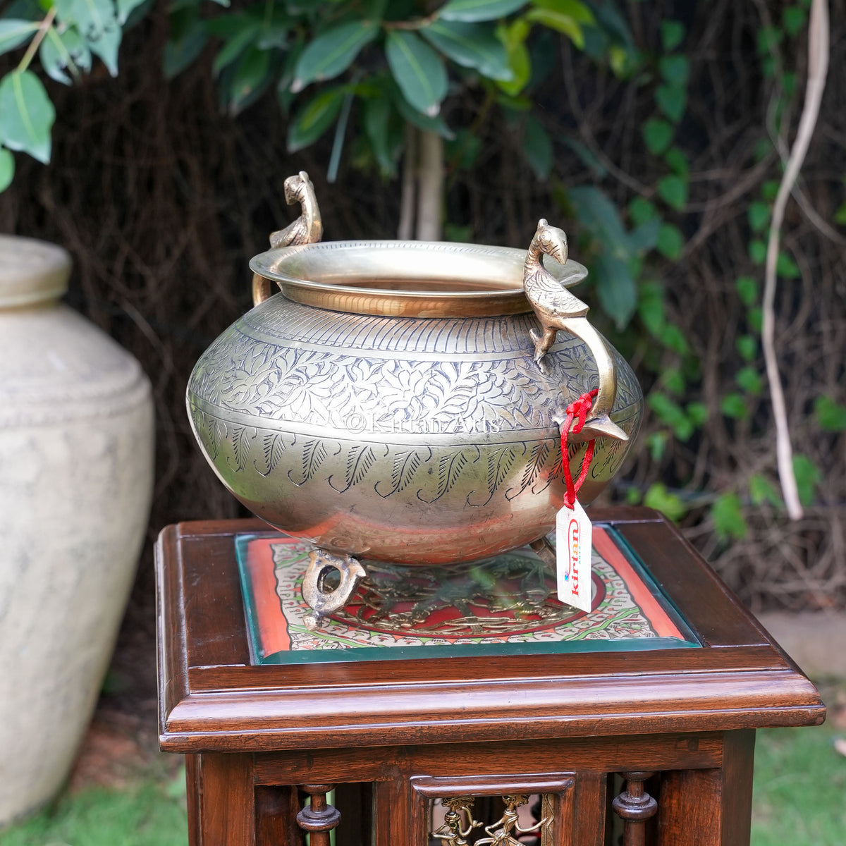 Vintage Carved Brass Planter | Wide Rim