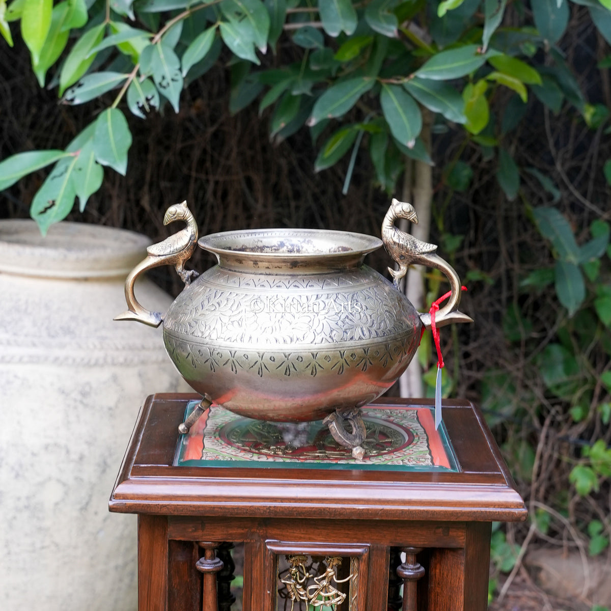 Vintage-Style Brass Planter with Bird Handles 8"