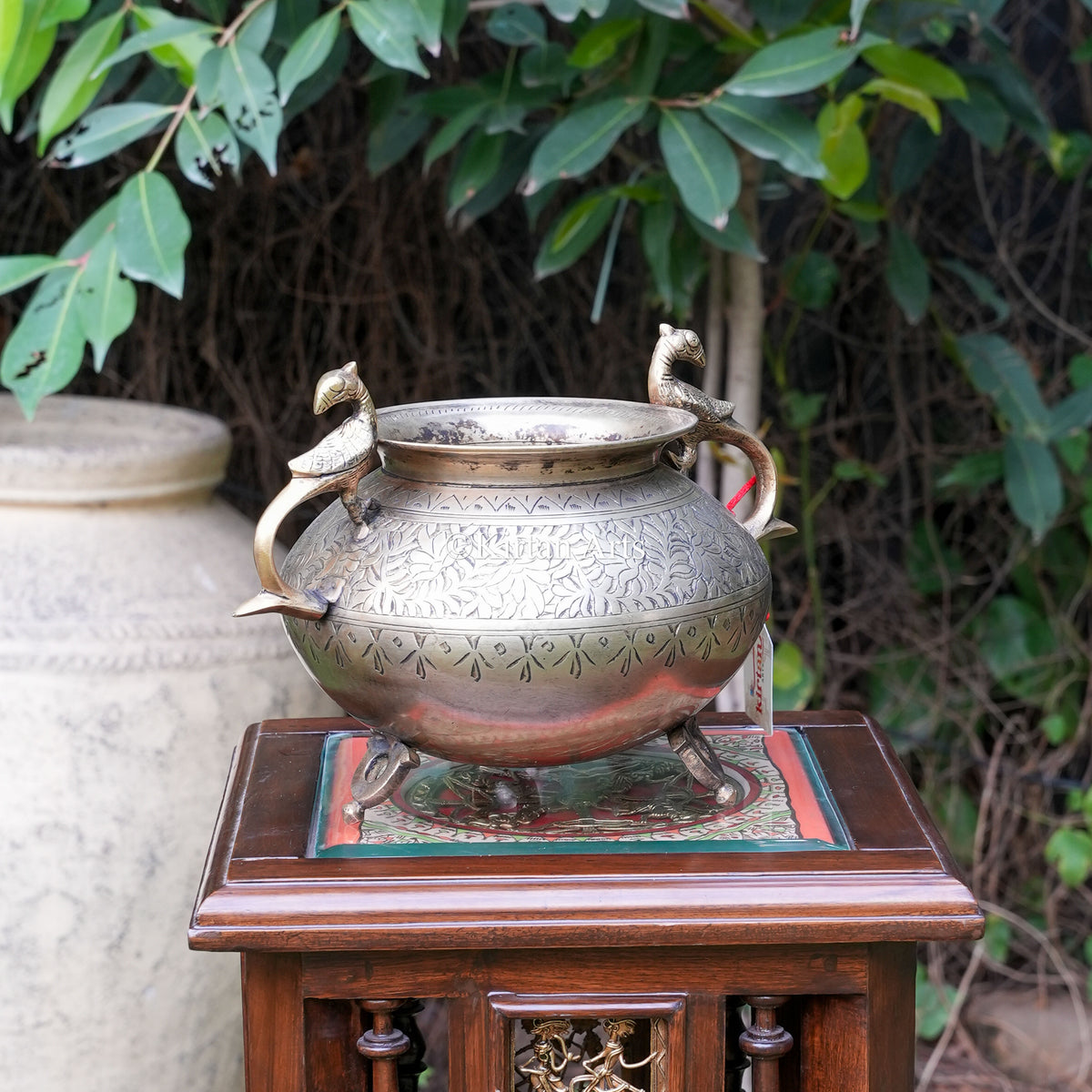 Vintage-Style Brass Planter with Bird Handles 8"