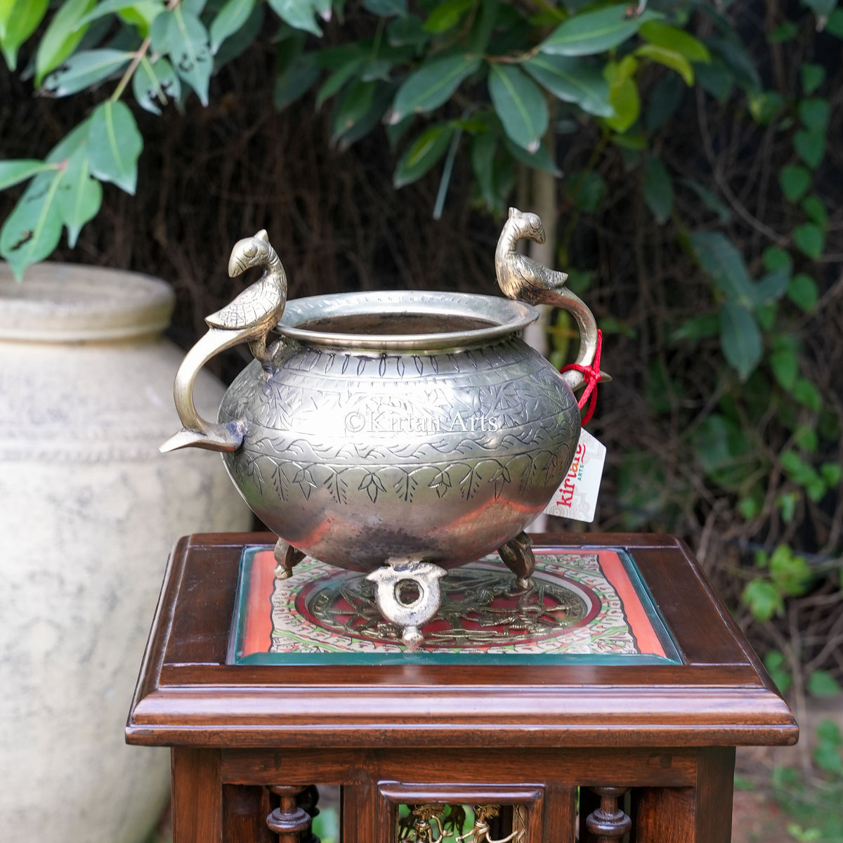 Vintage-Style Brass Planter with Leaf Engraving 8"