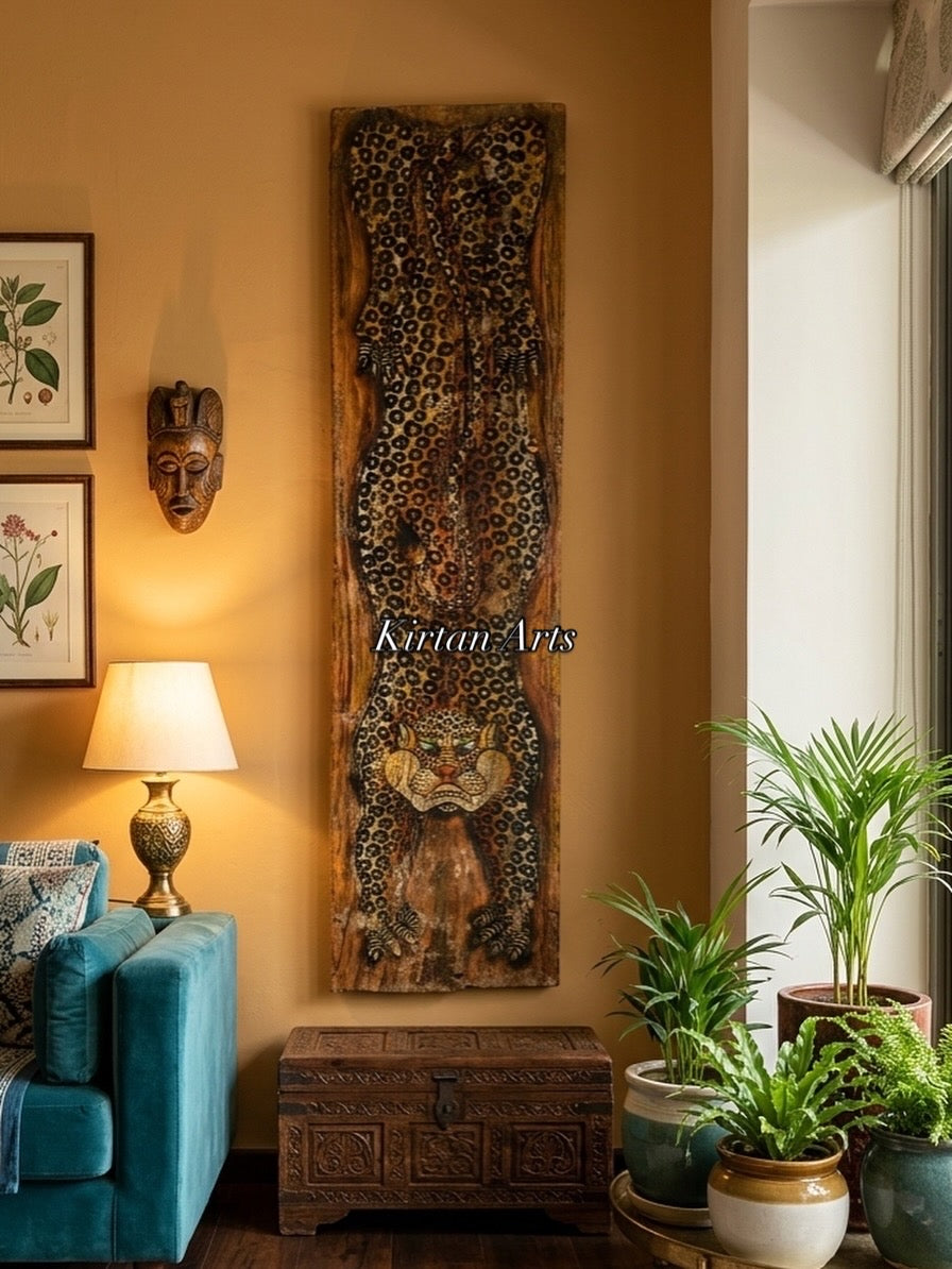 Hand-Painted Vintage Leopard Panel | Distress Finish