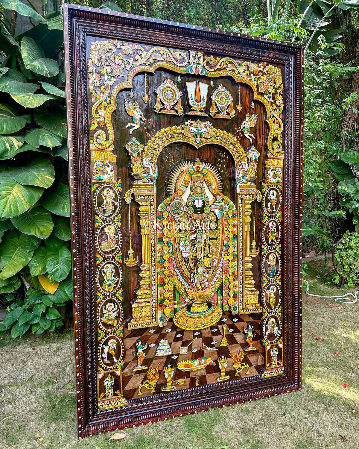 Rosewood Embossed Tirupati Balaji Panel 8x5 ft | Mysore Artwork