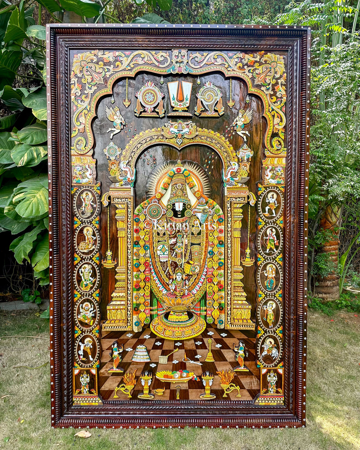 Rosewood Embossed Tirupati Balaji Panel 8x5 ft | Mysore Artwork