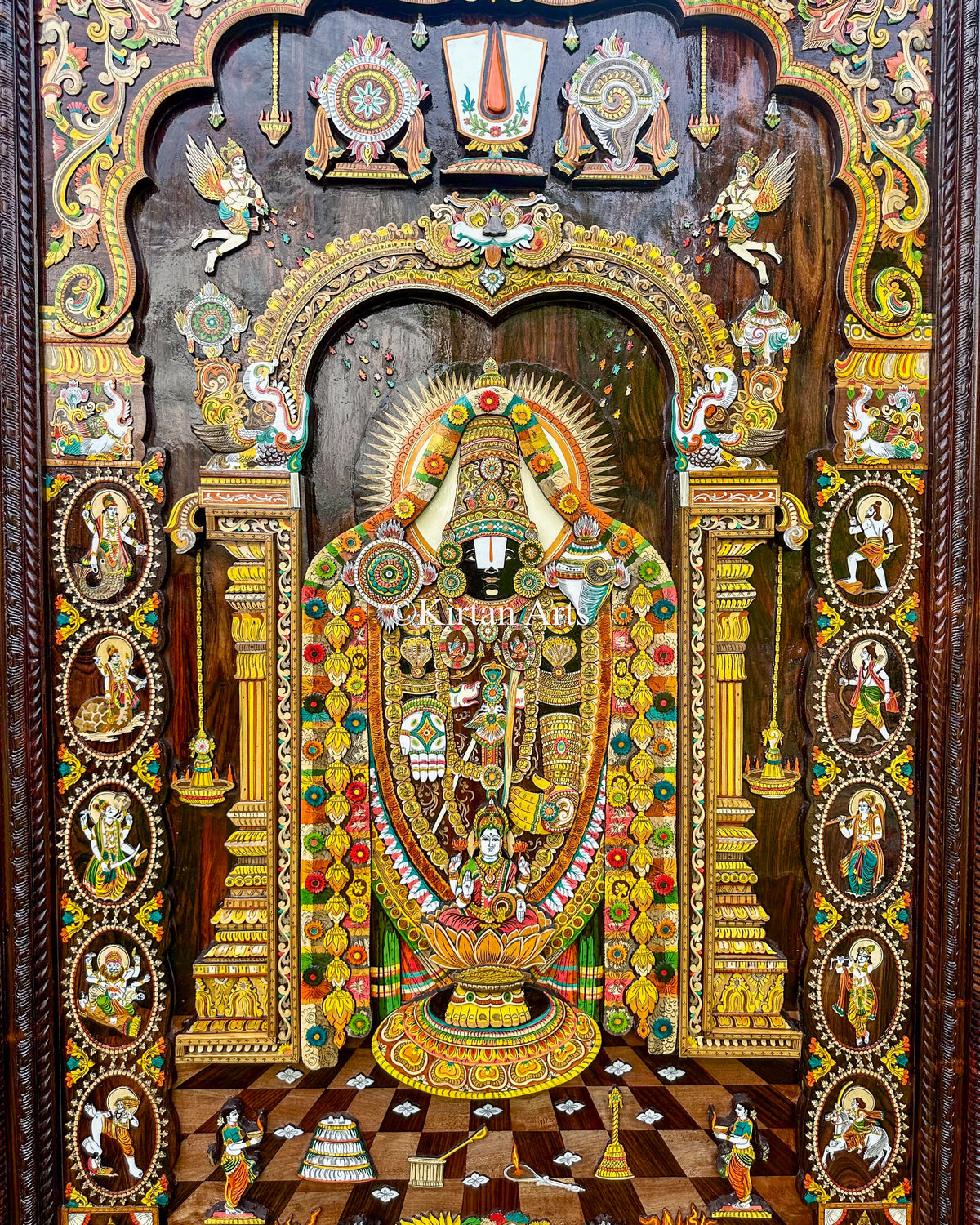 Rosewood Embossed Tirupati Balaji Panel 8x5 ft | Mysore Artwork