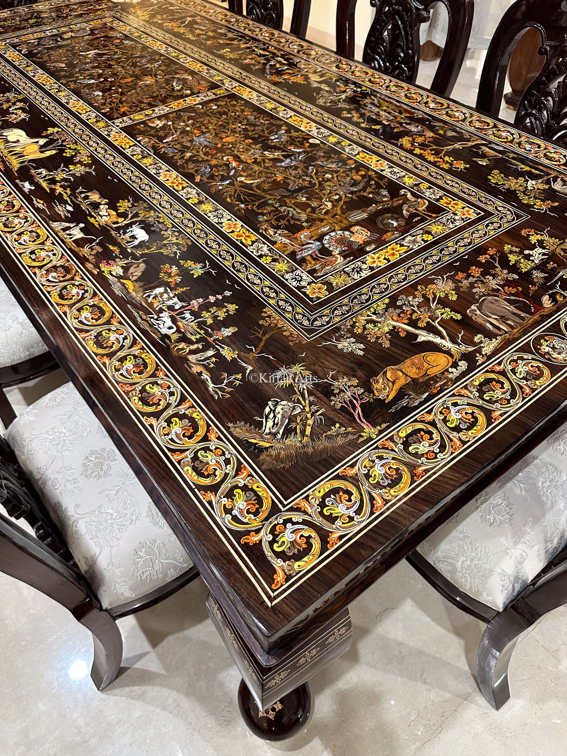 Rosewood Dining Table Forest Theme Inlay Seater