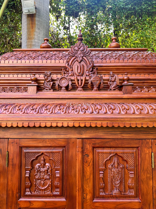 Teakwood Carved Mandir w Storage | Dasavtar | 8 ft