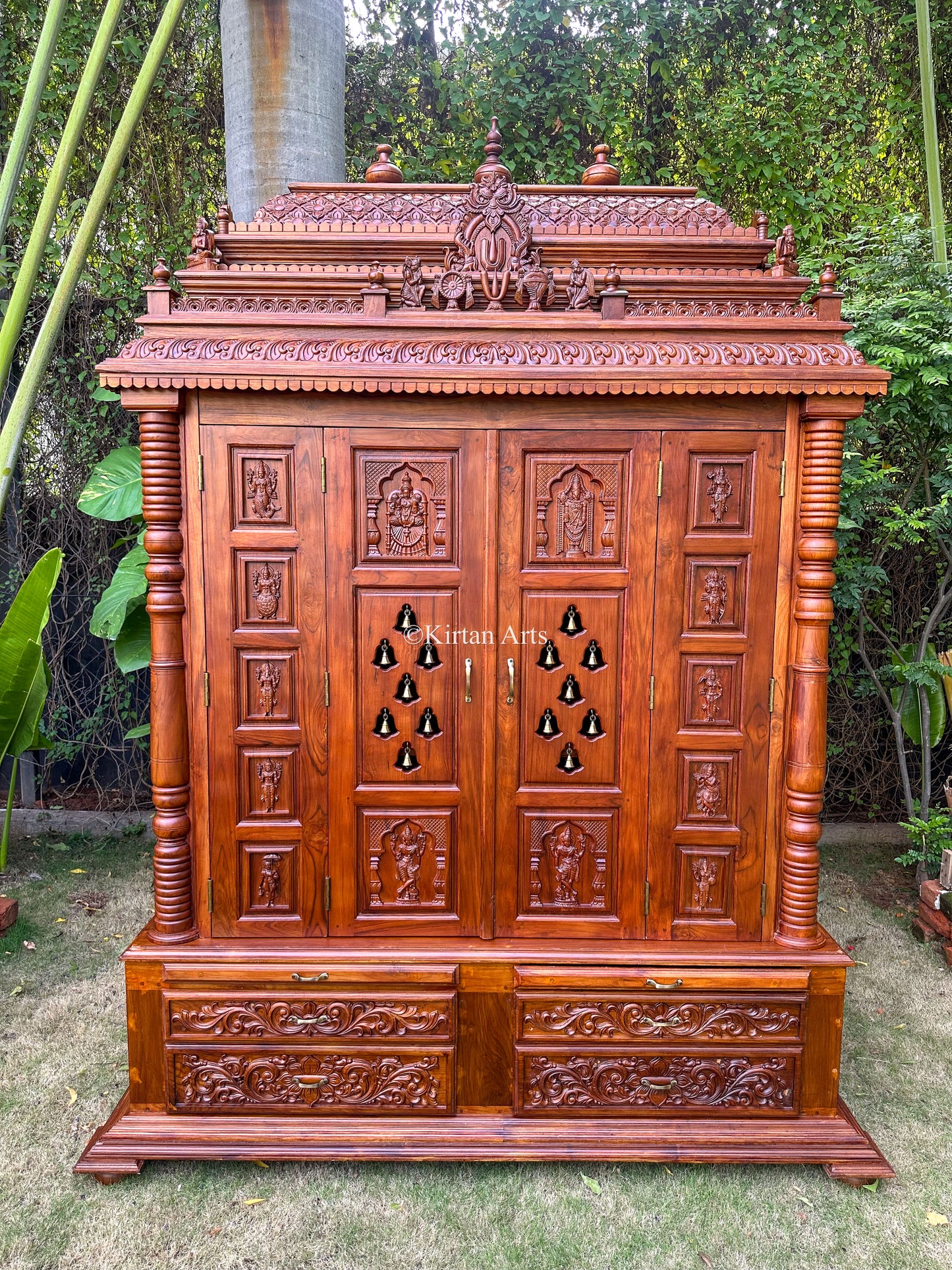 Teakwood Carved Mandir w Storage | Dasavtar | 8 ft