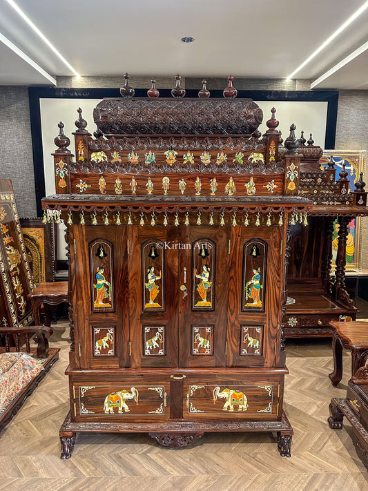 Rosewood Pooja Mandir | Doors & Storage | 6.5x4x2 ft