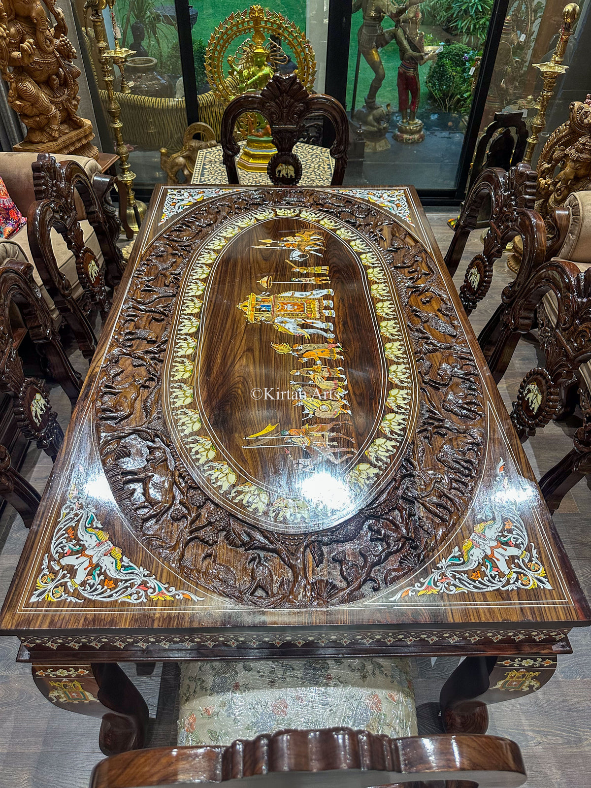 Rosewood Dining Table | 6 Seater | Forest Carving