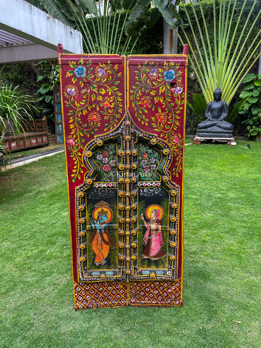 Painted RadhaKrishna Wooden Panel | 6x2 ft