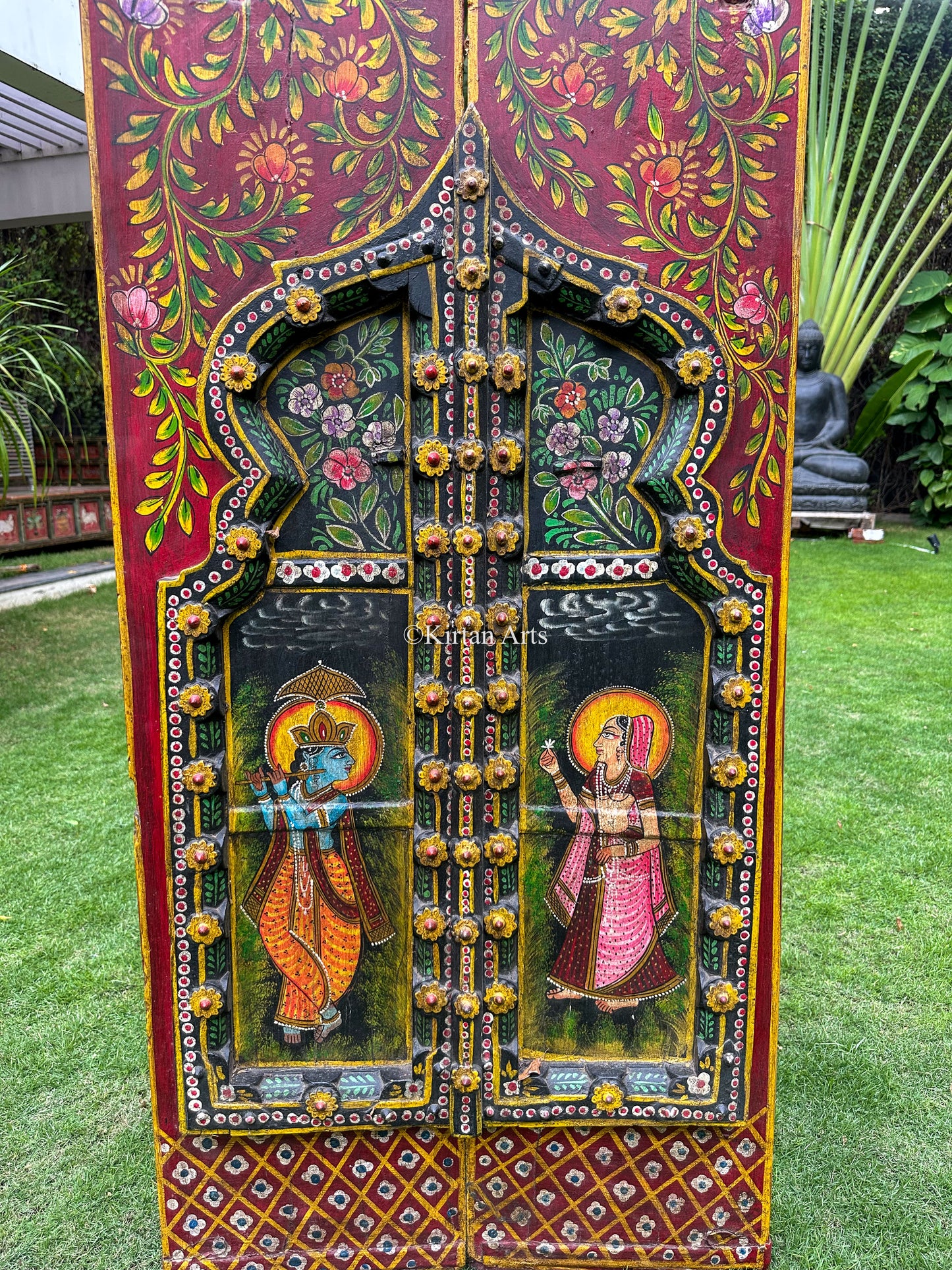 Painted RadhaKrishna Wooden Panel | 6x2 ft